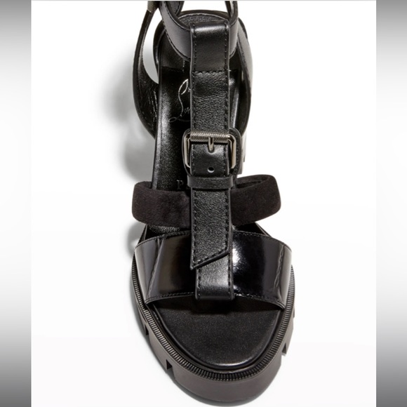 Christian Louboutin Belted T-Strap Lug Leather Sandals - Picture 9 of 11